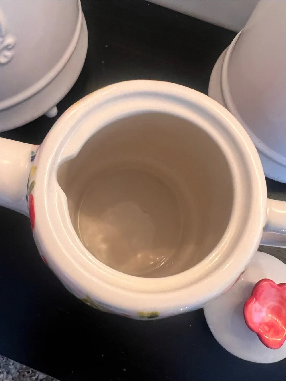 Anthropologie Luna Tea for One Ceramic Teapot with Pink Flower Lid Knob